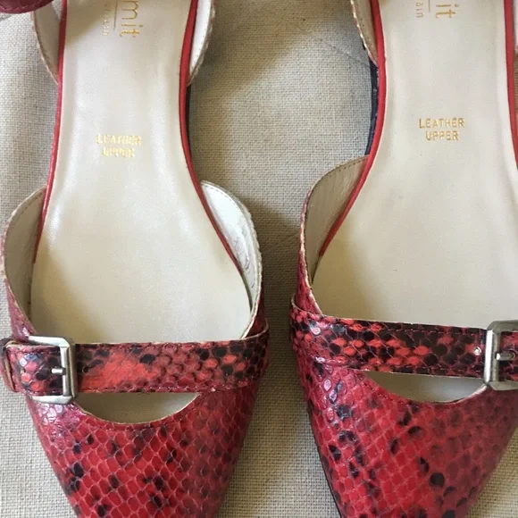 Red Snakeskin Upper Leather Patterned Women's Shoes - Picture 3 of 5